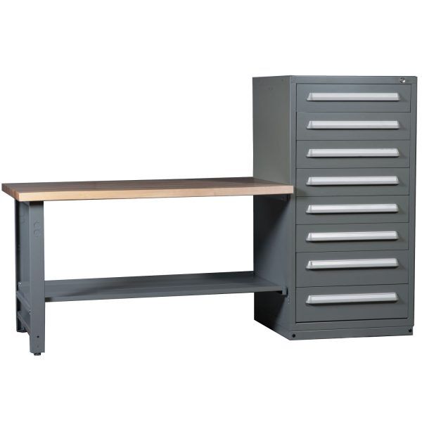Lyon industrial workbench 60 inch wide hardwood top hi-lo with side cabinet 251WBC07 Lyon industrial workbench 60 inch wide hardwood top hi-lo with side cabinet 251WBC07